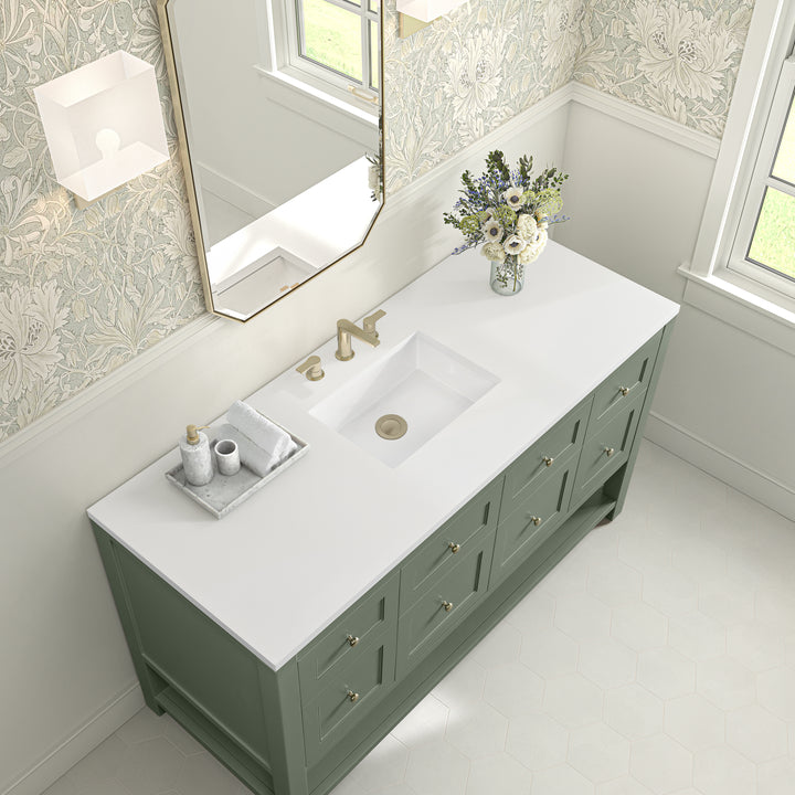 Breckenridge 60" Single Vanity, Smokey Celadon, w/ 3 CM White Zeus Quartz Top