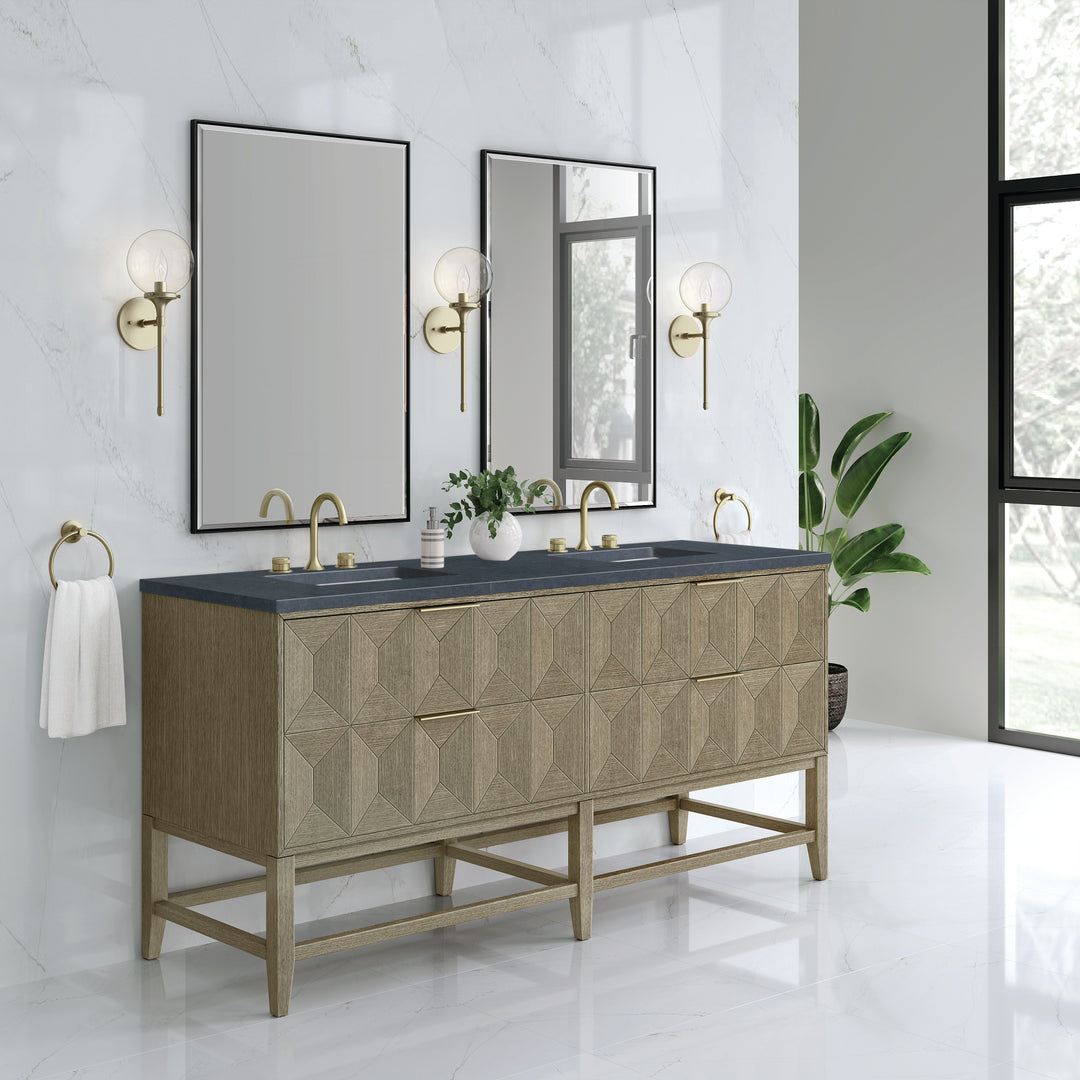 Emmeline 72" Double Vanity, Pebble Oak w/ 3 CM Charcoal Soapstone Top