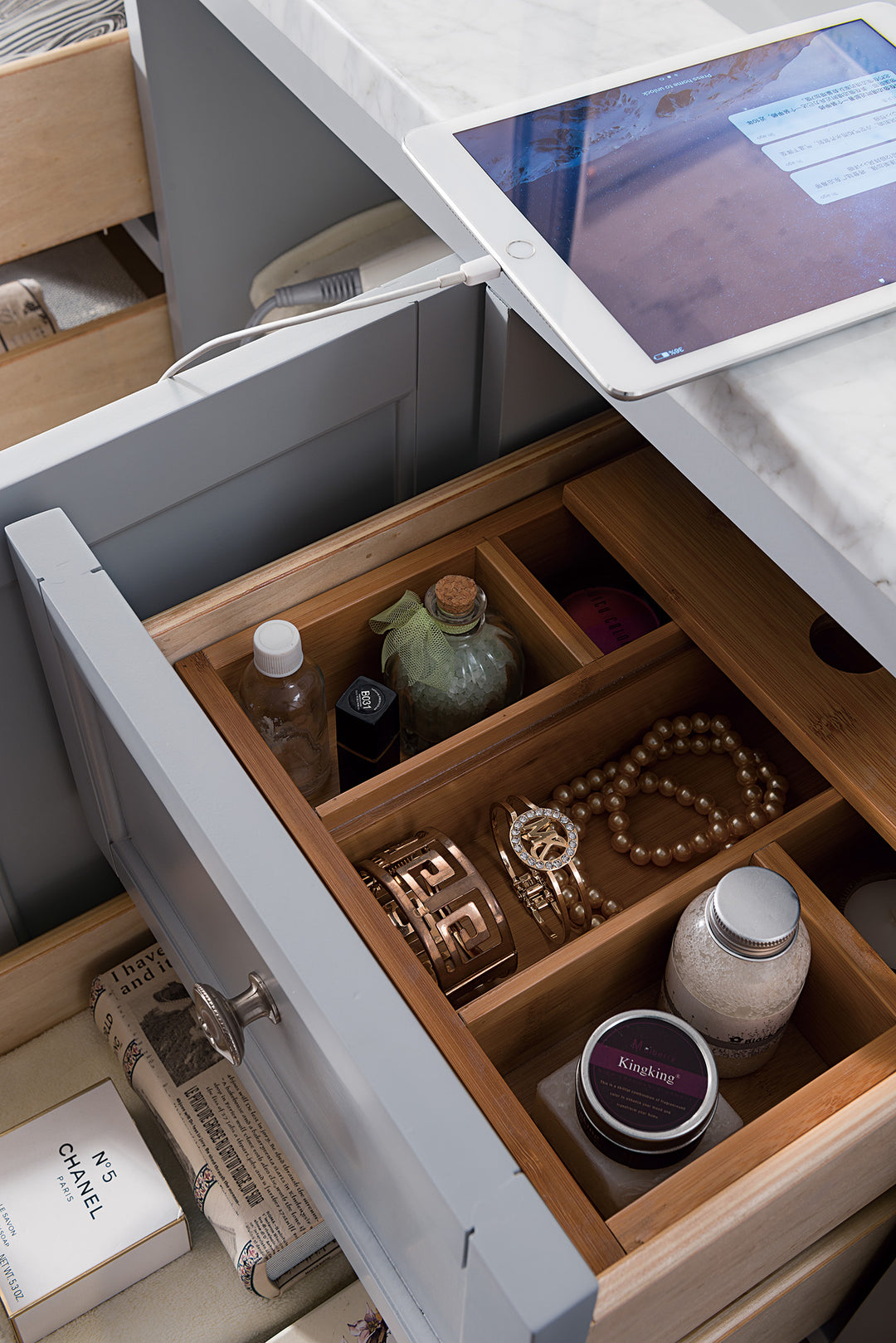 Copper Cove Encore 48" Single Vanity, Silver Gray w/ 3 CM Carrara Marble Top