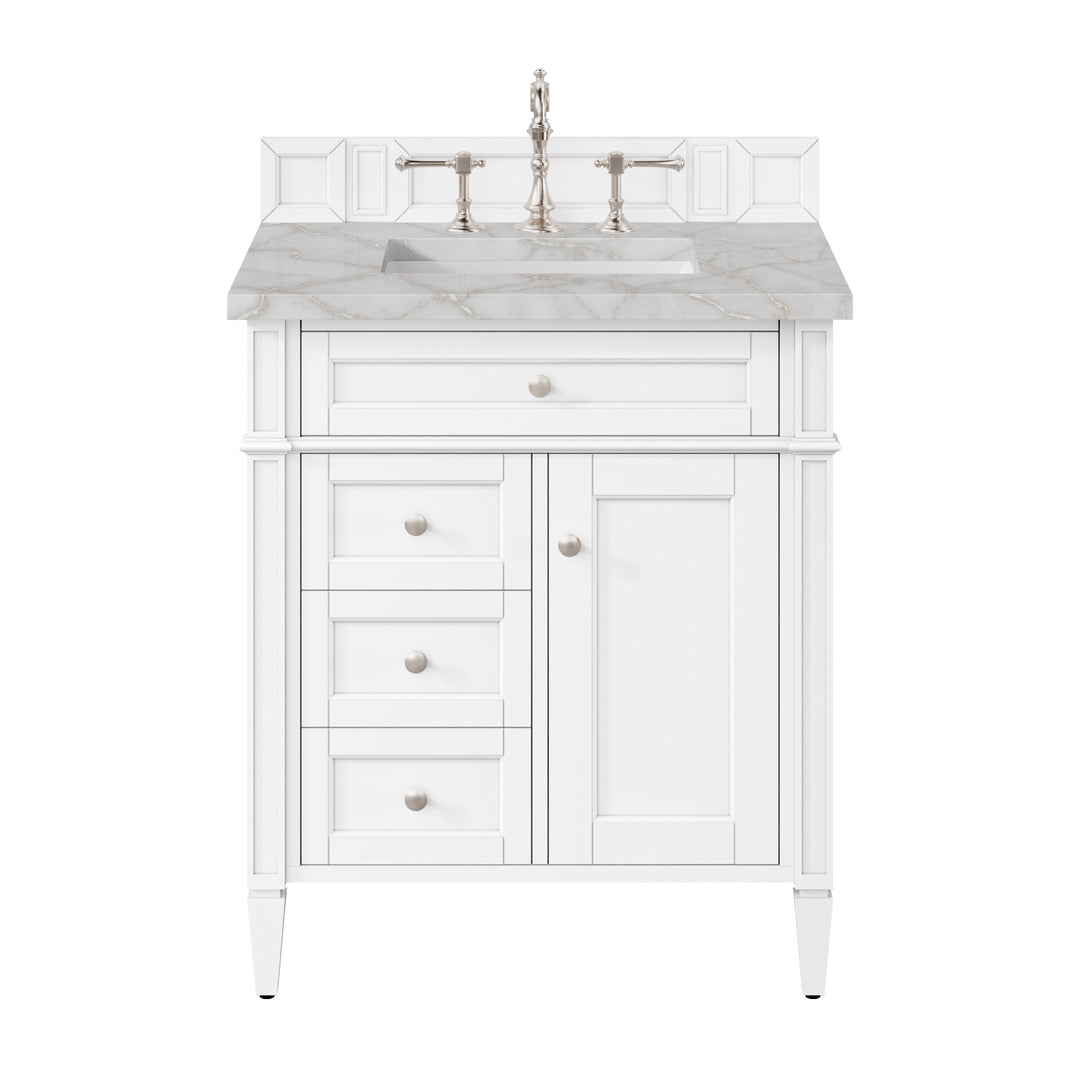 Brittany 30" Single Vanity, Bright White, w/ 3 CM Victorian Silver Silestone Top