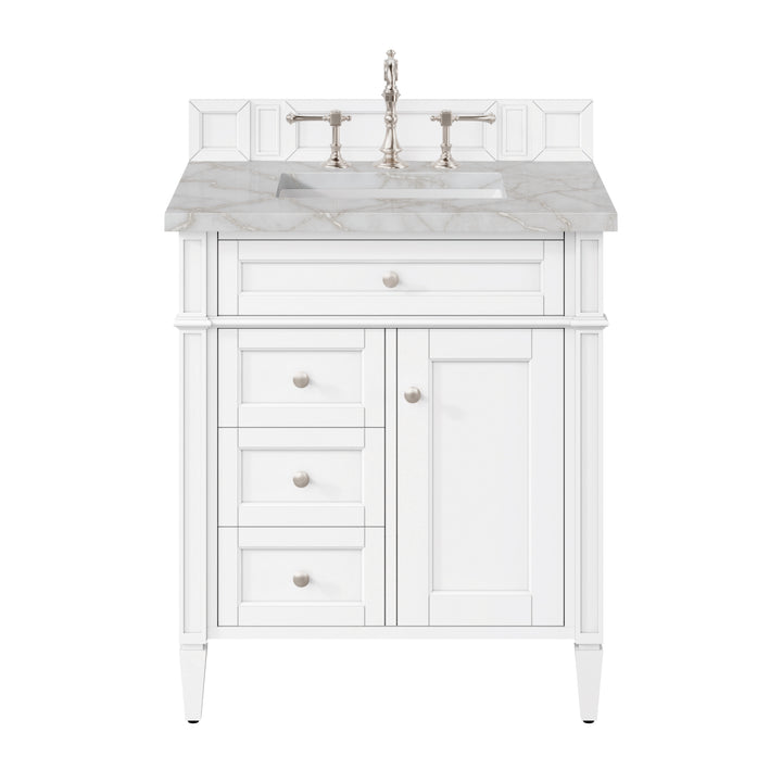 Brittany 30" Single Vanity, Bright White, w/ 3 CM Victorian Silver Silestone Top
