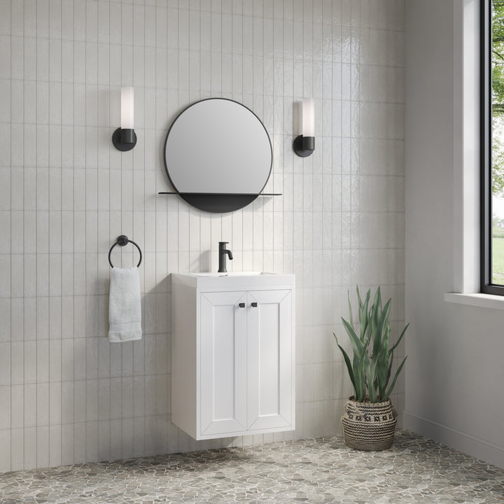 Chianti 20" Single Vanity, Glossy White, Matte Black, w/ White Glossy Composite Stone Top