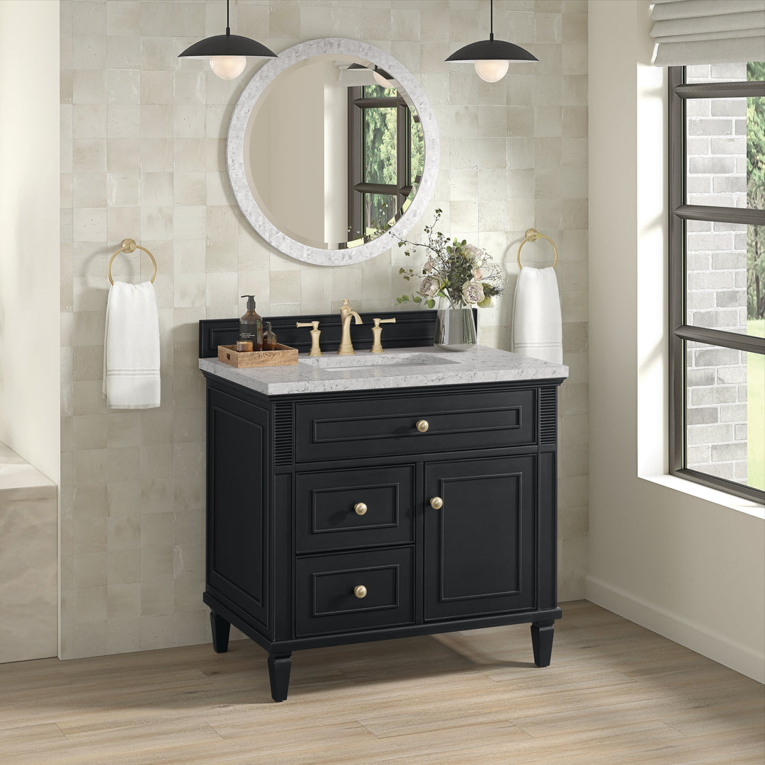 Lorelai 36" Single Vanity, Black Onyx w/ 3 CM Eternal Jasmine Pearl Silestone Top