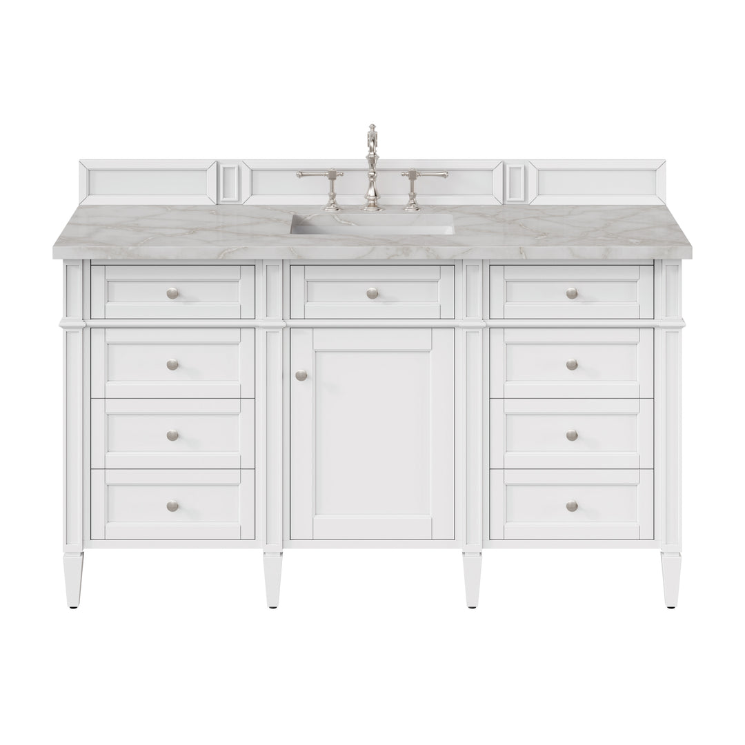 Brittany 60" Single Vanity, Bright White w/ 3 CM Victorian Silver Silestone Top