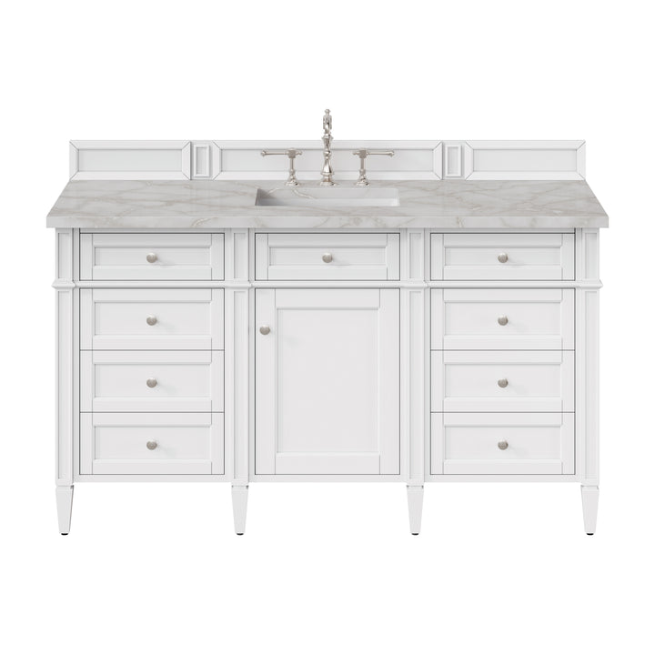 Brittany 60" Single Vanity, Bright White w/ 3 CM Victorian Silver Silestone Top