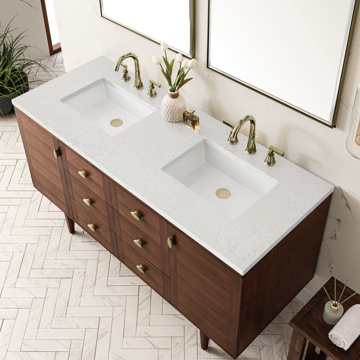 Amberly 60" Double Vanity, Mid-Century Walnut w/ 3 CM Lime Delight Top