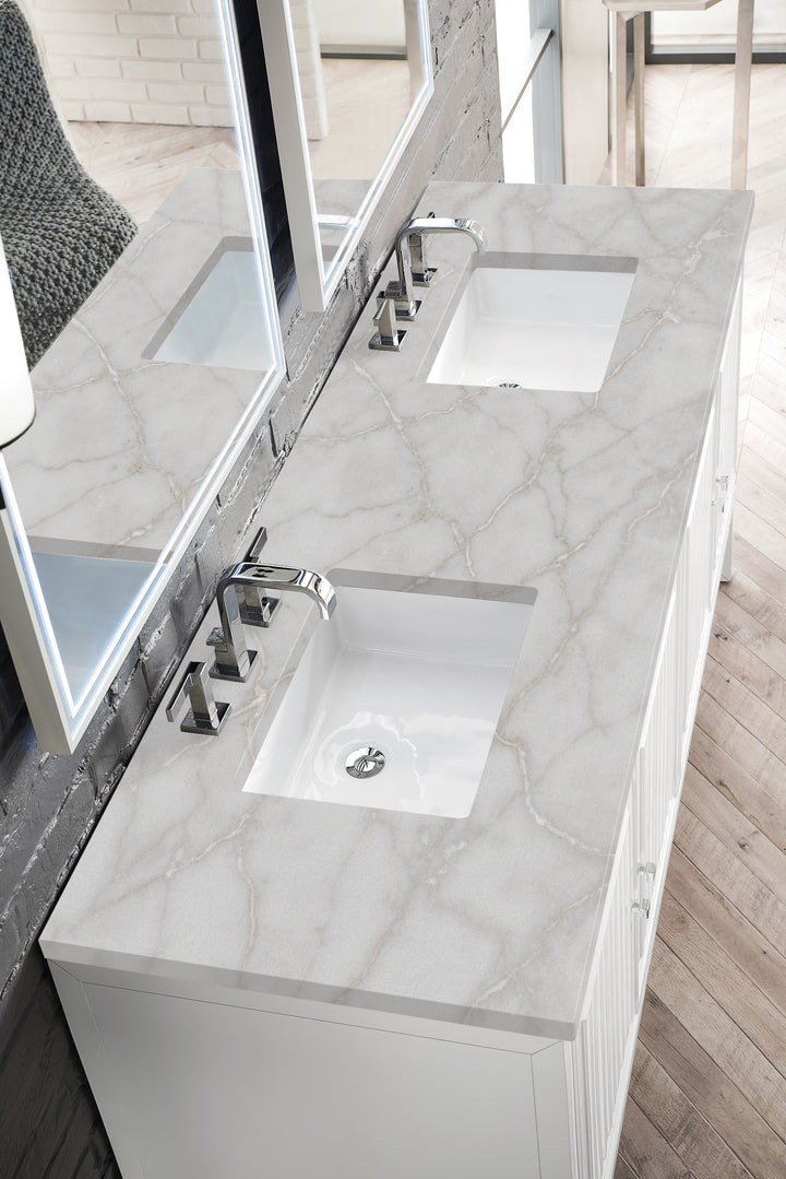 Athens 72" Double Vanity, Glossy White w/ 3 CM Victorian Silver Silestone Top