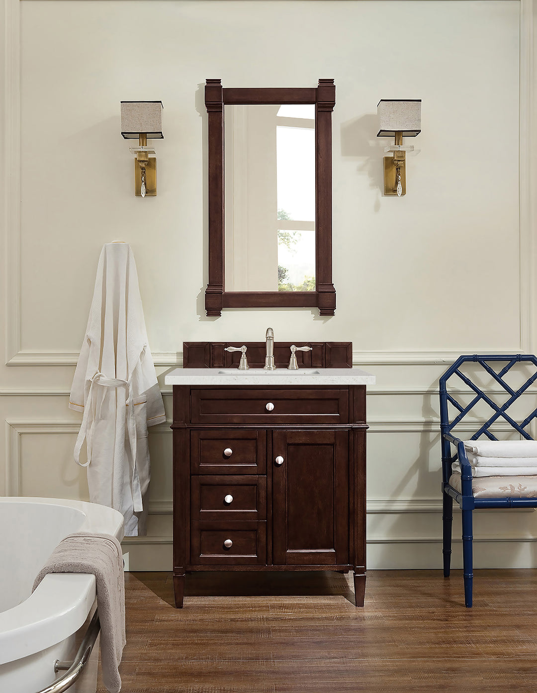 Brittany 30" Single Vanity, Burnished Mahogany, w/ 3 CM Lime Delight Silestone Top