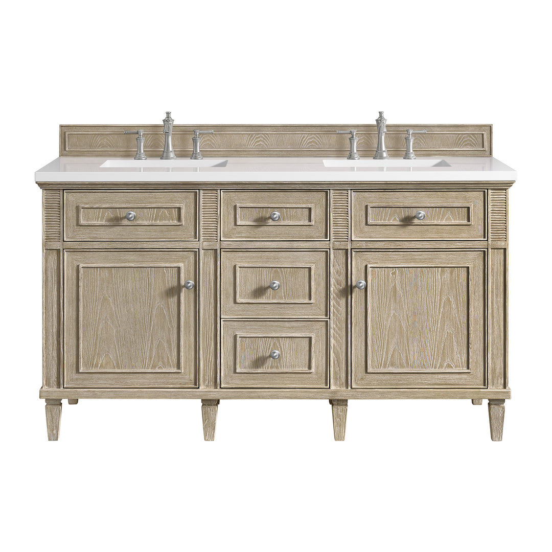 Lorelai 60" Double Vanity, Whitewashed Oak w/ 3 CM White Zeus Silestone Top