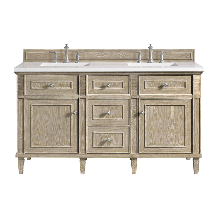 Lorelai 60" Double Vanity, Whitewashed Oak w/ 3 CM White Zeus Silestone Top