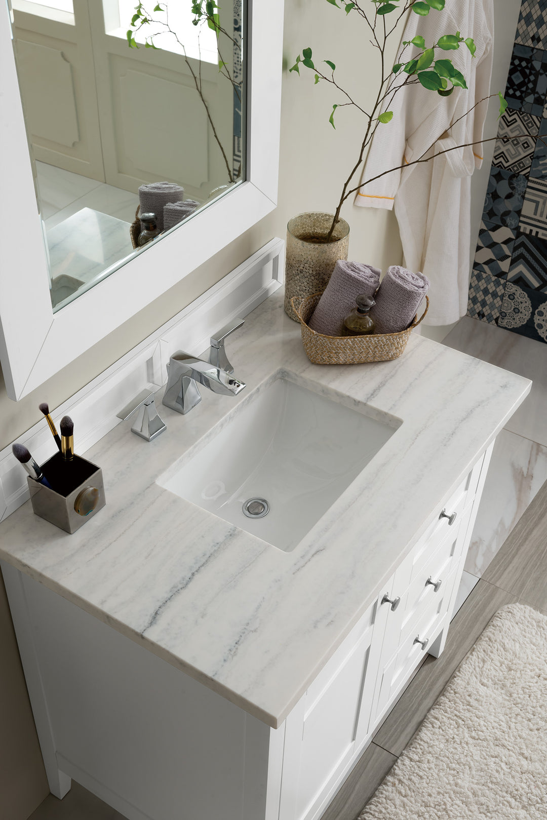 Palisades 36" Single Vanity, Bright White w/ 3 CM Arctic Fall Solid Surface Top