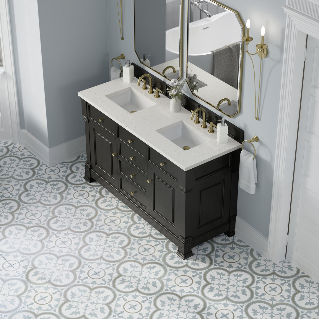 Brookfield 60" Double Vanity, Black Onyx w/ 3 CM Lime Delight Silestone® Top