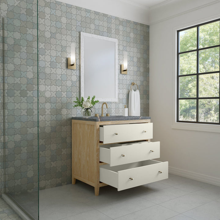 Celeste 36" Single Vanity, Sunwashed Oak with Embossed Shagreen w/ 3 CM Parisien Bleu Silestone Top