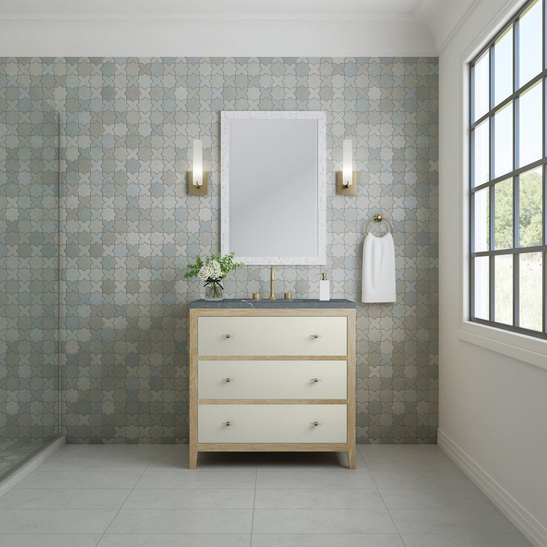 Celeste 36" Single Vanity, Sunwashed Oak with Embossed Shagreen w/ 3 CM Parisien Bleu Silestone Top