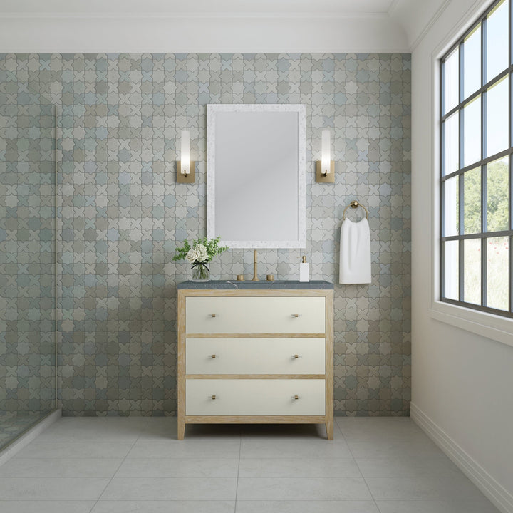 Celeste 36" Single Vanity, Sunwashed Oak with Embossed Shagreen w/ 3 CM Parisien Bleu Silestone Top