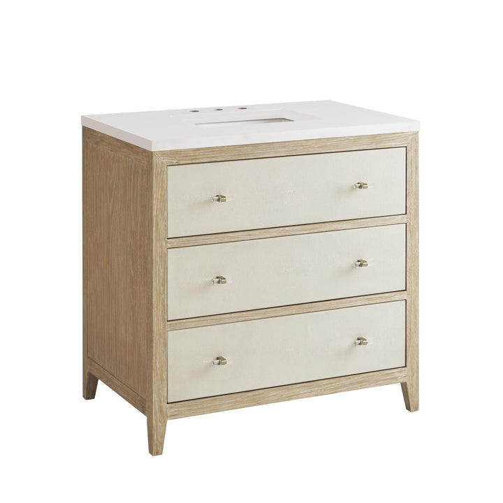 Celeste 36" Single Vanity, Sunwashed Oak with Embossed Shagreen w/ 3 CM White Zeus Silestone Top