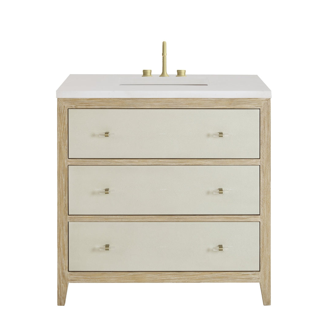 Celeste 36" Single Vanity, Sunwashed Oak with Embossed Shagreen w/ 3 CM White Zeus Silestone Top
