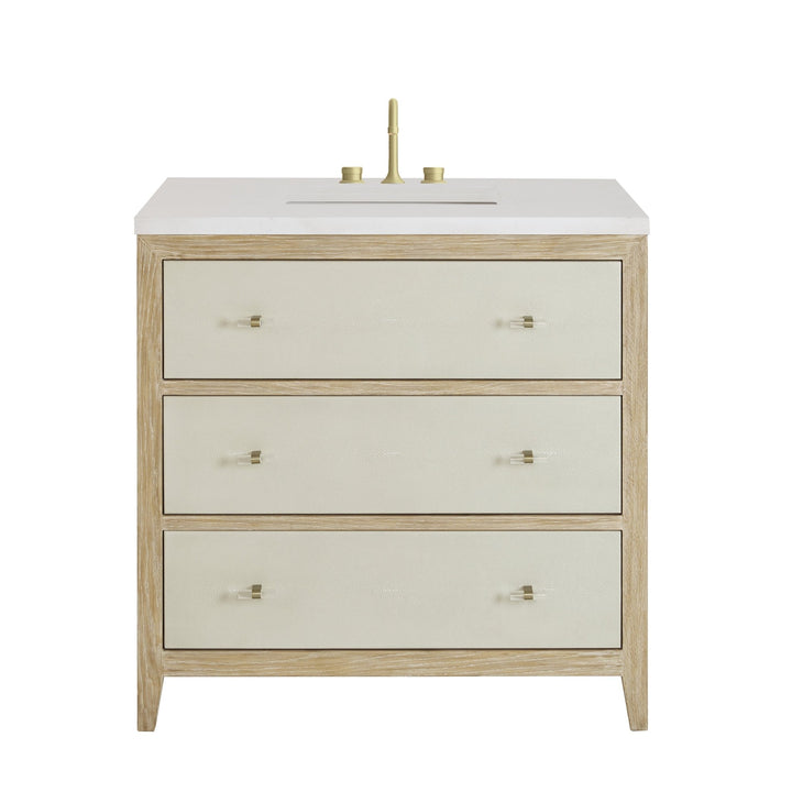 Celeste 36" Single Vanity, Sunwashed Oak with Embossed Shagreen w/ 3 CM White Zeus Silestone Top