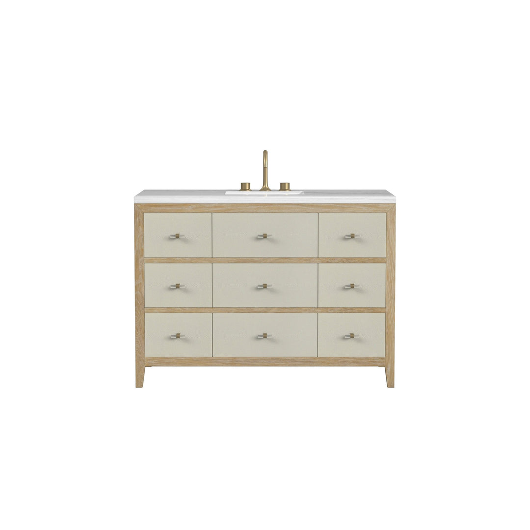 Celeste 48" Single Vanity, Sunwashed Oak with Embossed Shagreen w/ 3 CM Arctic Fall Solid Surface Top