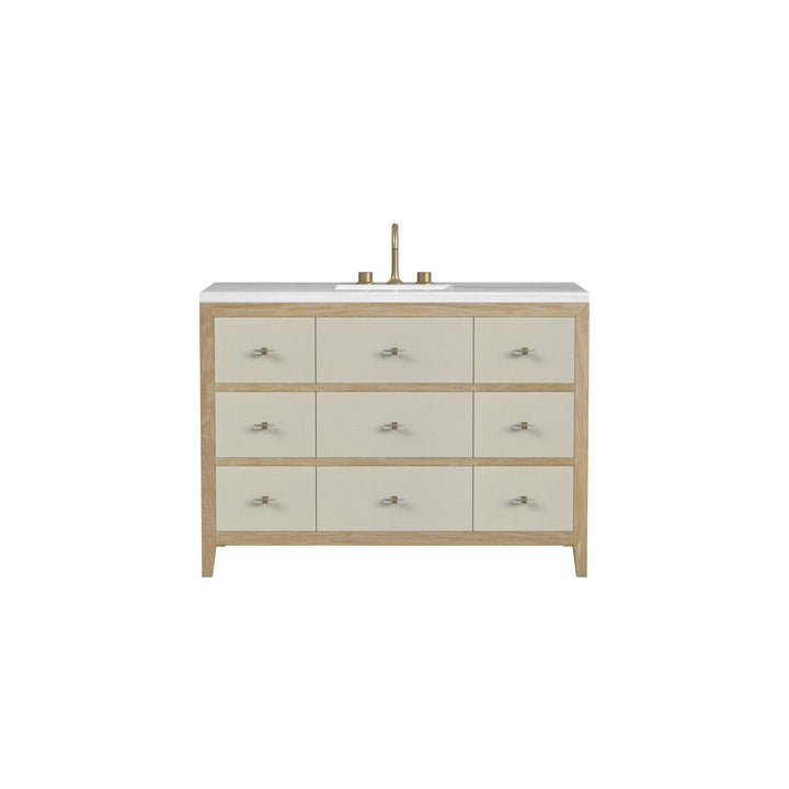 Celeste 48" Single Vanity, Sunwashed Oak with Embossed Shagreen w/ 3 CM Arctic Fall Solid Surface Top
