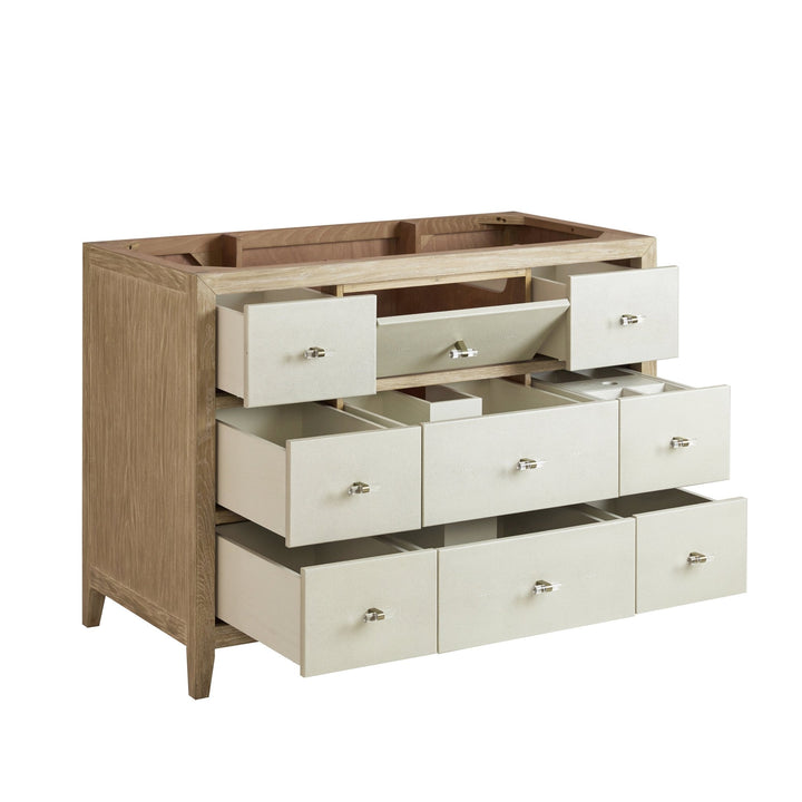 Celeste 48" Single Vanity, Sunwashed Oak with Embossed Shagreen w/ 3 CM Arctic Fall Solid Surface Top