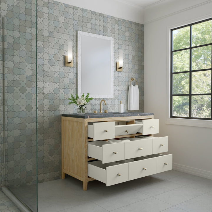 Celeste 48" Single Vanity, Sunwashed Oak with Embossed Shagreen w/ 3 CM Parisien Bleu Silestone Top
