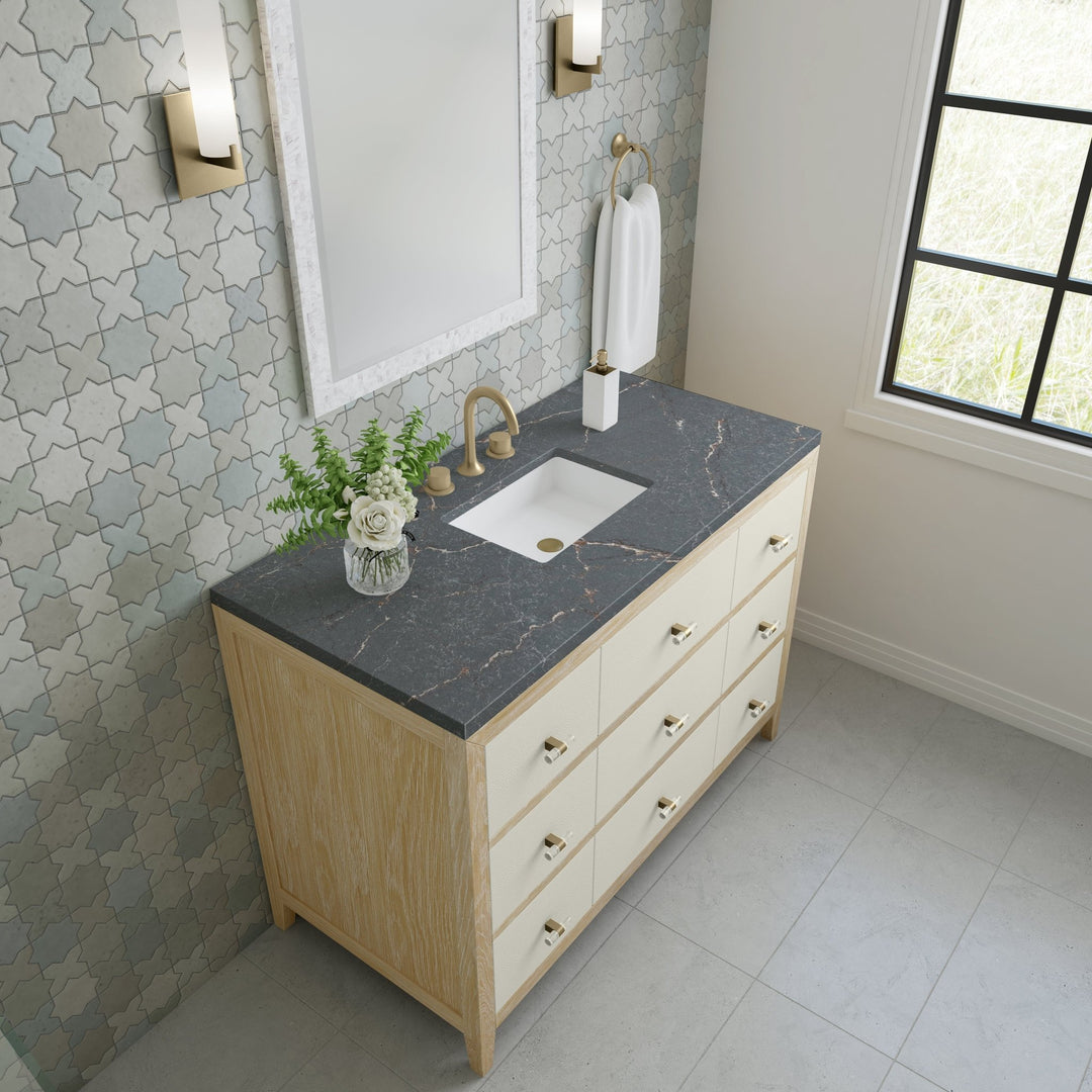 Celeste 48" Single Vanity, Sunwashed Oak with Embossed Shagreen w/ 3 CM Parisien Bleu Silestone Top w/ FreePower Wireless Charger