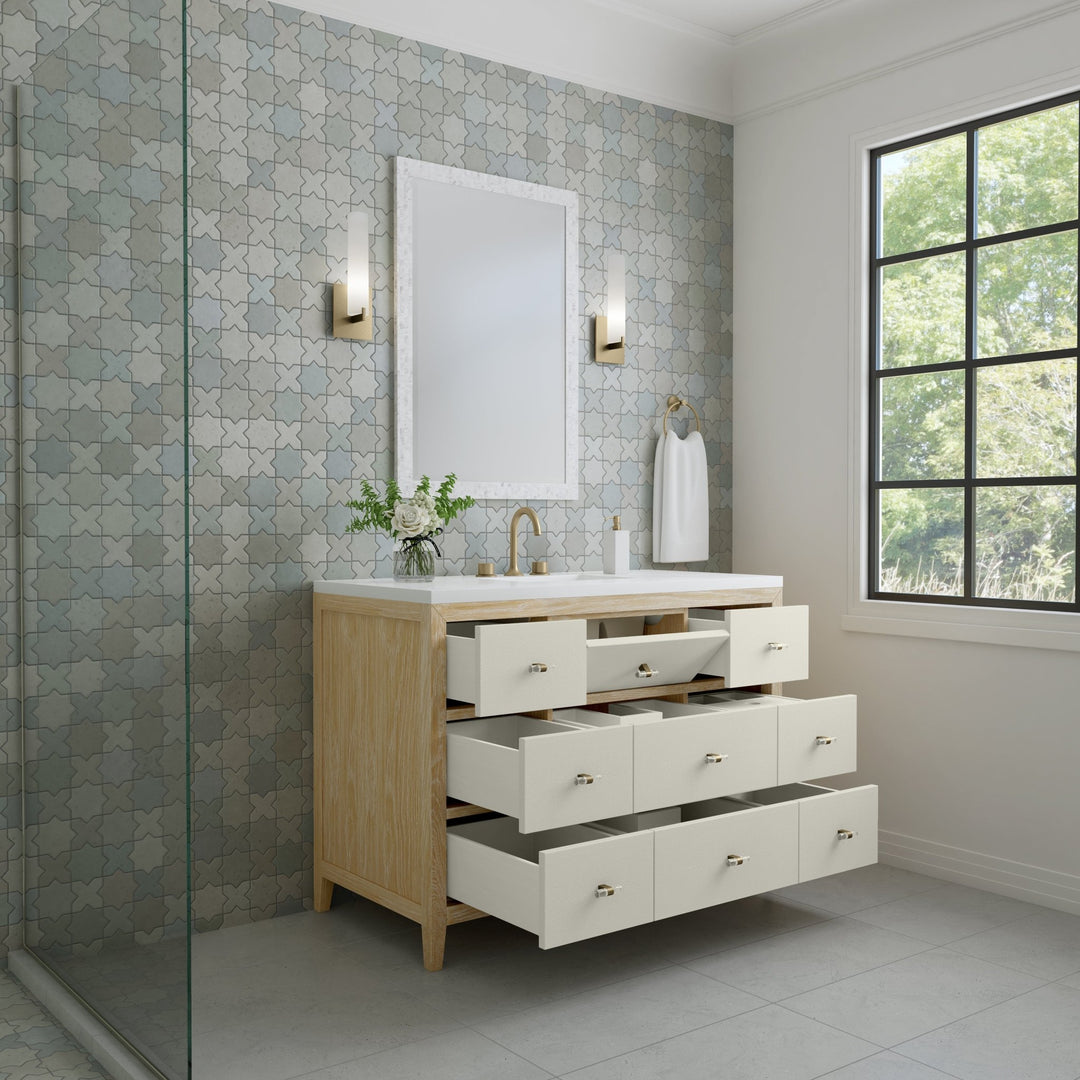 Celeste 48" Single Vanity, Sunwashed Oak with Embossed Shagreen w/ 3 CM White Zeus Silestone Top