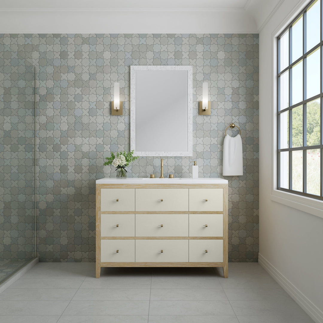 Celeste 48" Single Vanity, Sunwashed Oak with Embossed Shagreen w/ 3 CM White Zeus Silestone Top