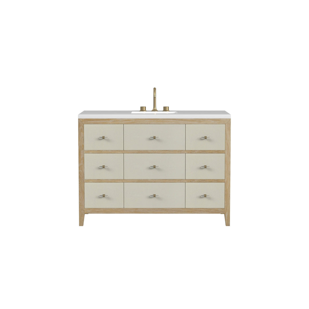 Celeste 48" Single Vanity, Sunwashed Oak with Embossed Shagreen w/ 3 CM White Zeus Silestone Top