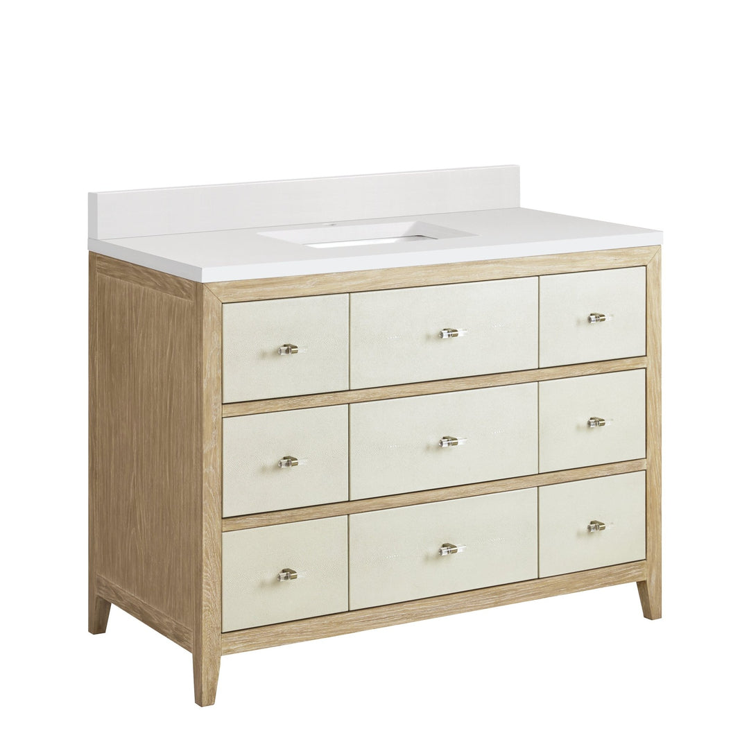 Celeste 48" Single Vanity, Sunwashed Oak with Embossed Shagreen w/ Single Hole 3 CM White Zeus Silestone Top & Backsplash
