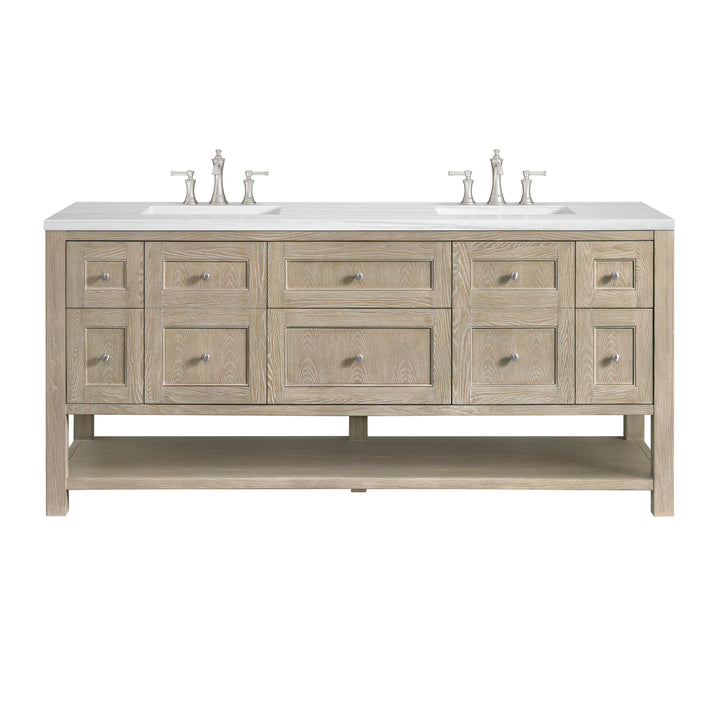 Breckenridge 72" Double Vanity, Whitewashed Oak w/ 3 CM Arctic Fall Solid Surface Top