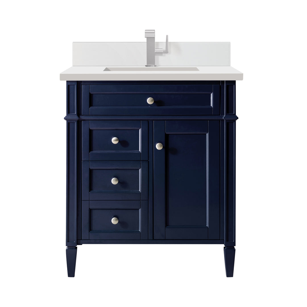 Brittany 30" Single Vanity, Victory Blue w/ Single Hole 3 CM White Zeus Silestone Top & Backsplash