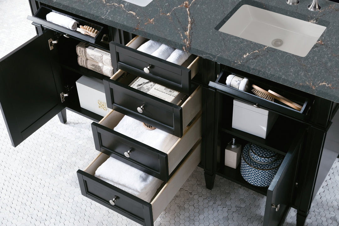 Brittany 60" Double Vanity, Black Onyx w/ 3 CM Parisien Bleu Silestone Top w/FreePower Wireless Charger