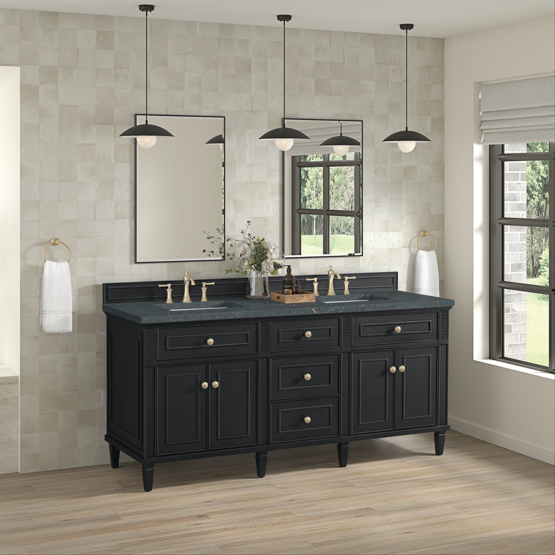 Lorelai 72" Double Vanity, Black Onyx w/ 3 CM Parisien Bleu Silestone Top