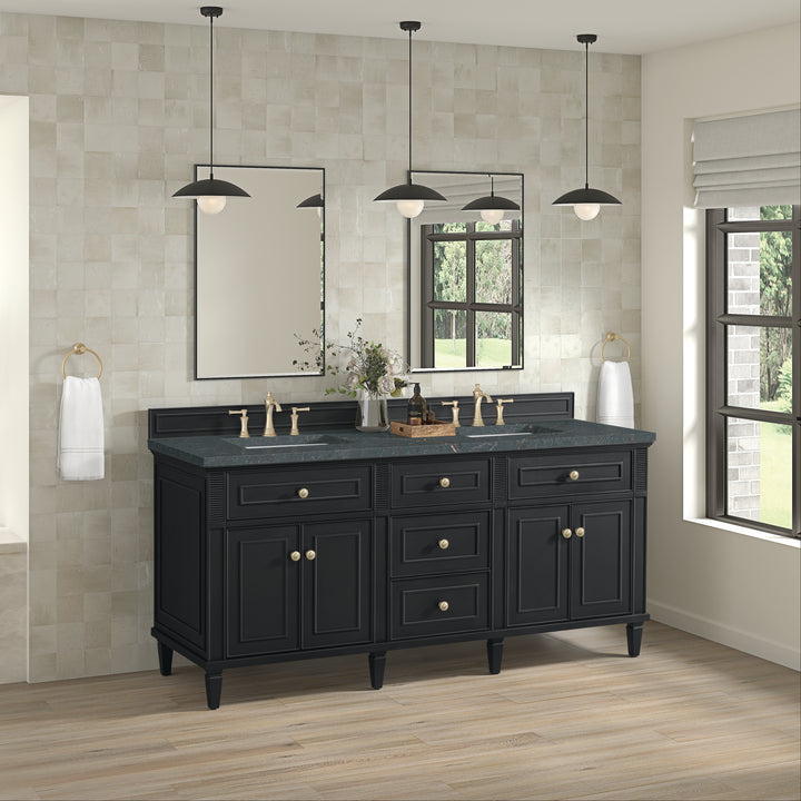 Lorelai 72" Double Vanity, Black Onyx w/ 3 CM Parisien Bleu Silestone Top