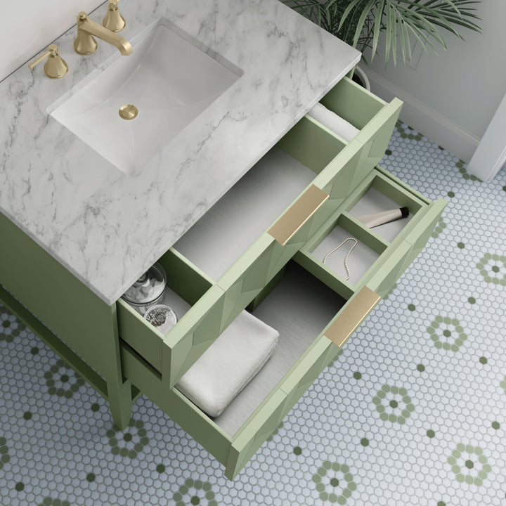 Emmeline 36" Single Vanity, Pistachio w/ 3 CM Carrara Marble Top
