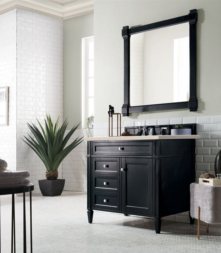 Brittany 36" Single Vanity, Black Onyx w/ 3 CM Eternal Marfil Silestone Top