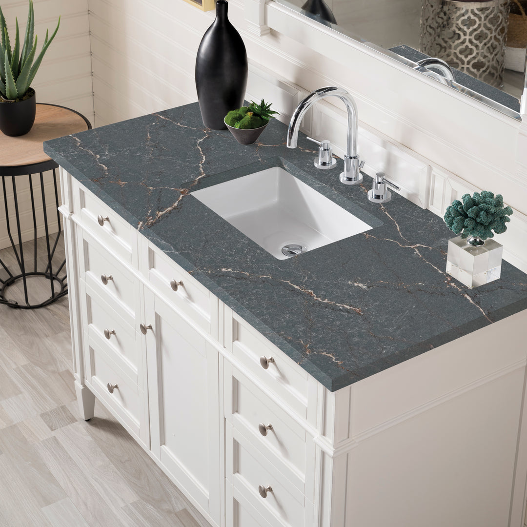 Brittany 48" Single Vanity, Bright White w/ 3 CM Parisien Bleu Silestone Top w/FreePower Wireless Charger