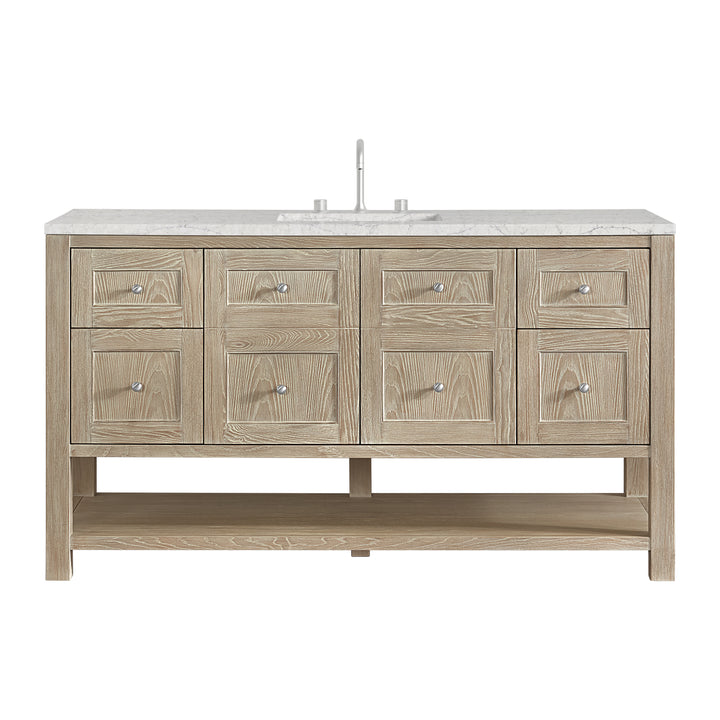 Breckenridge 60" Single Vanity, Whitewashed Oak, w/ 3 CM Eternal Jasmine Pearl Quartz Top
