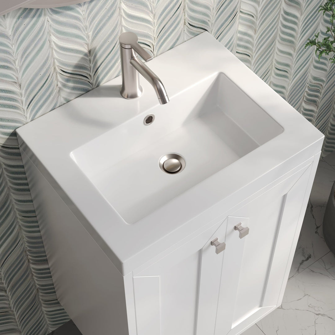 Chianti 20" Single Vanity, Glossy White, Brushed Nickel, w/ White Glossy Composite Stone Top