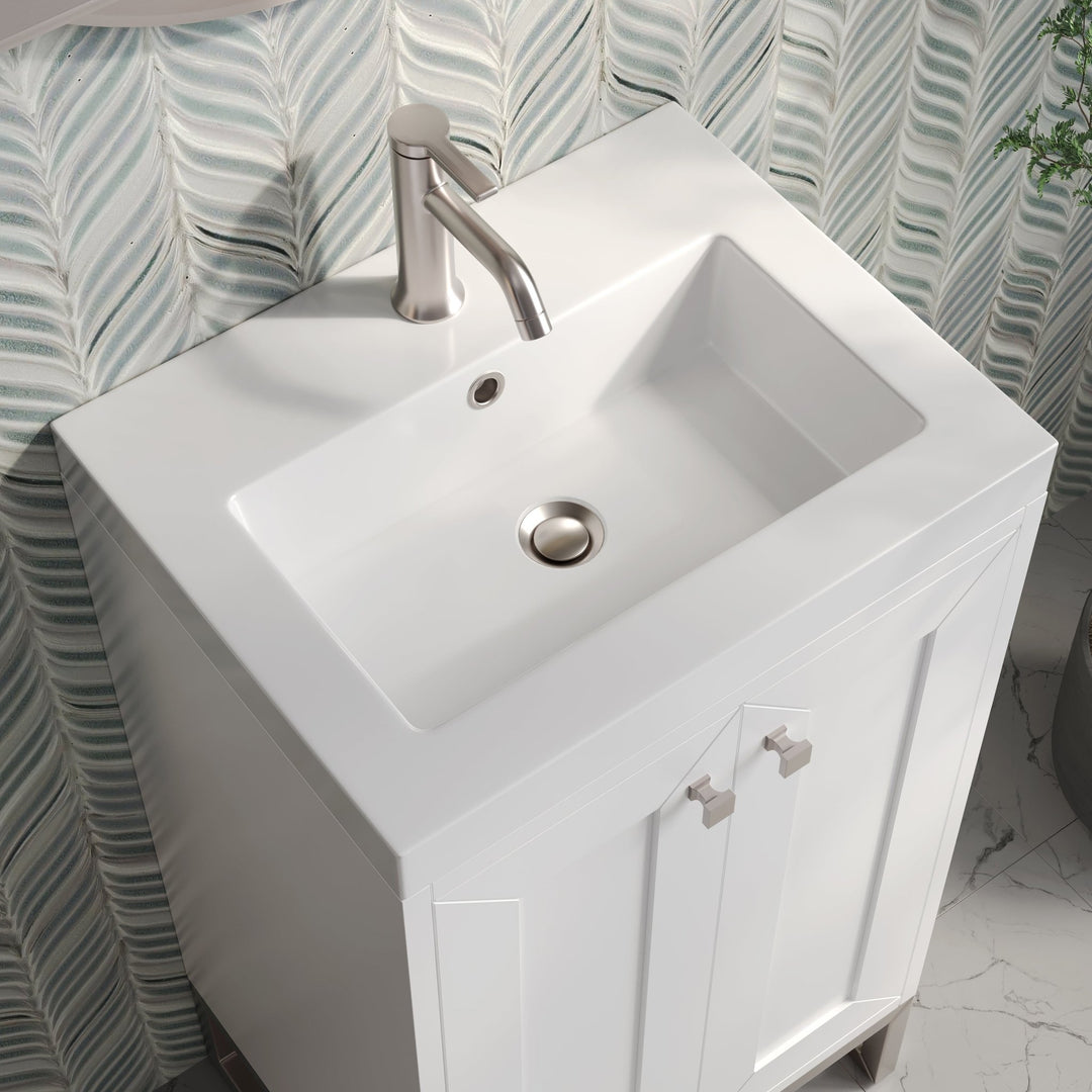Chianti 20" Single Vanity, Glossy White, Brushed Nickel, w/ White Glossy Composite Stone Top