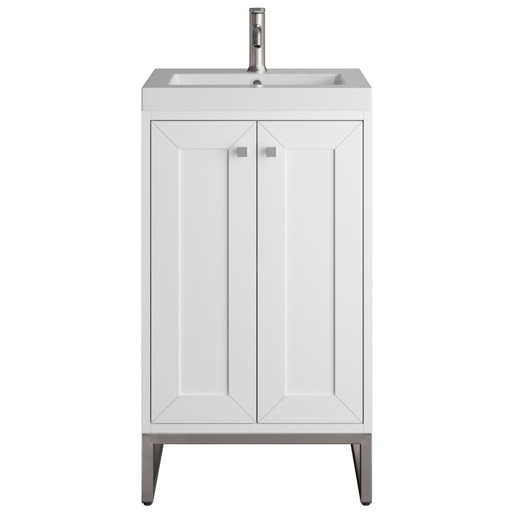 Chianti 20" Single Vanity, Glossy White, Brushed Nickel, w/ White Glossy Composite Stone Top