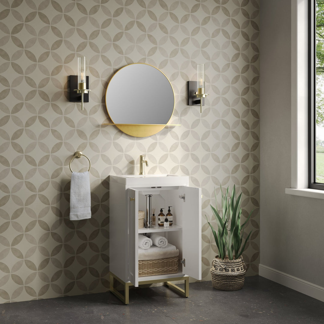 Chianti 20" Single Vanity, Glossy White, Champagne Brass, w/ White Glossy Composite Stone Top