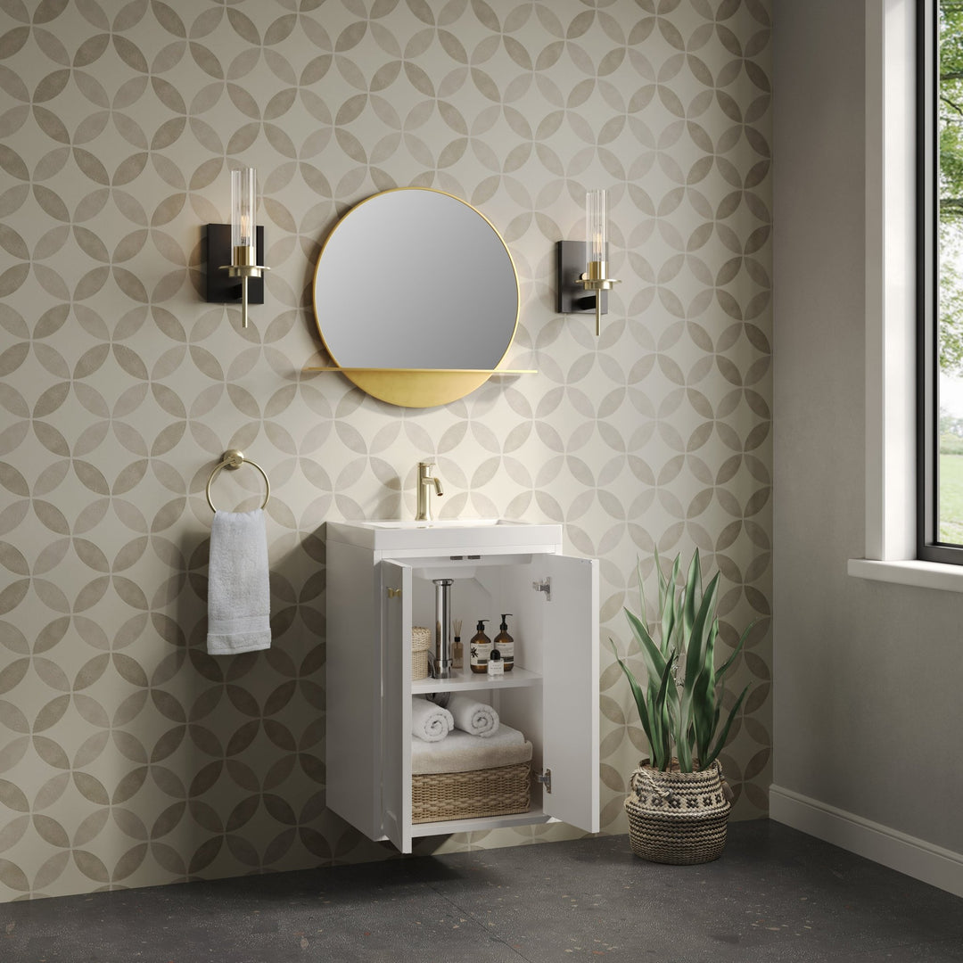 Chianti 20" Single Vanity, Glossy White, Champagne Brass, w/ White Glossy Composite Stone Top