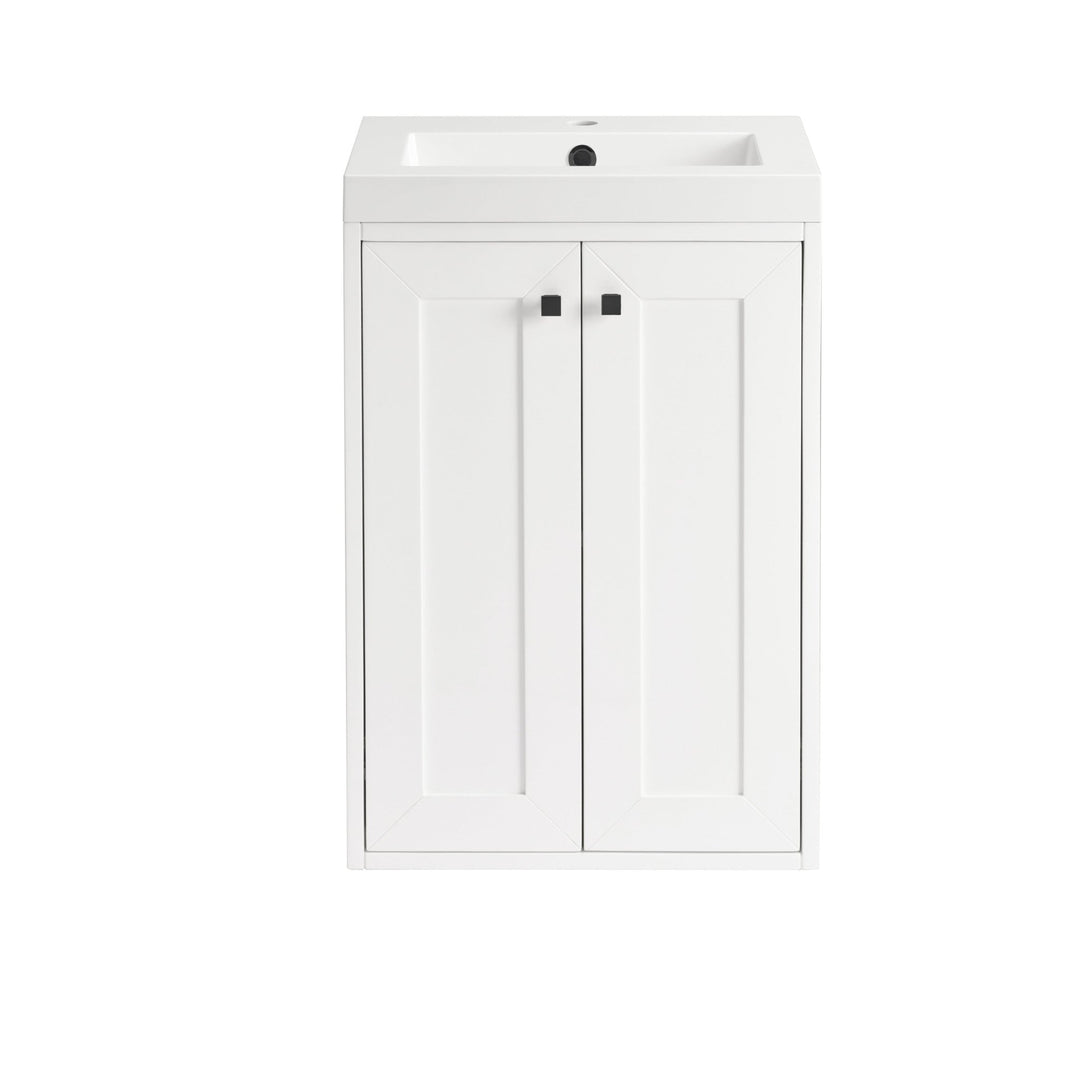 Chianti 20" Single Vanity, Glossy White, Matte Black, w/ White Glossy Composite Stone Top