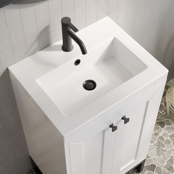 Chianti 20" Single Vanity, Glossy White, Matte Black, w/ White Glossy Composite Stone Top