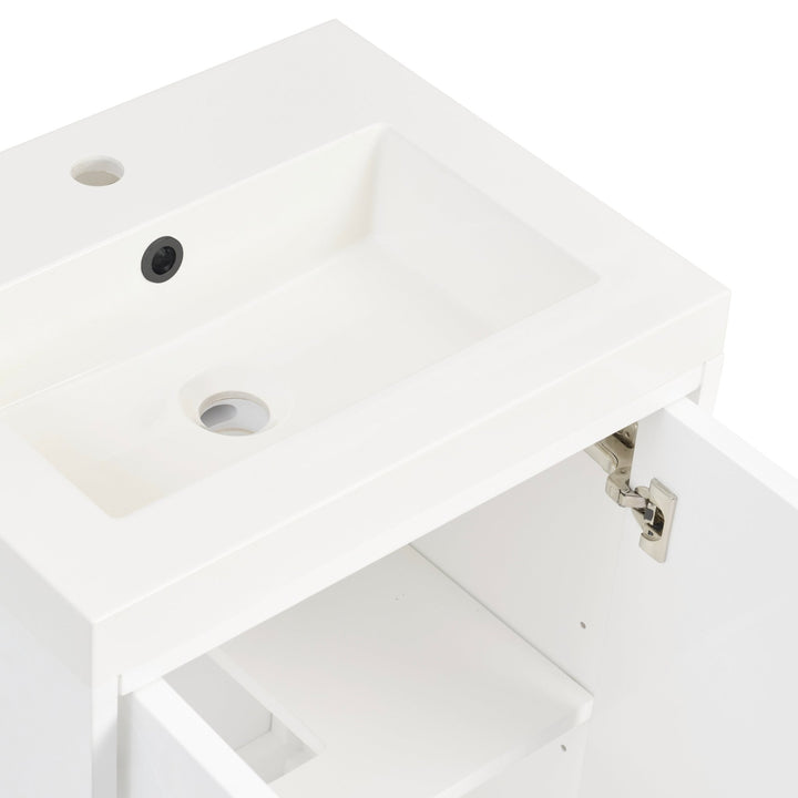 Chianti 20" Single Vanity, Glossy White, Matte Black, w/ White Glossy Composite Stone Top
