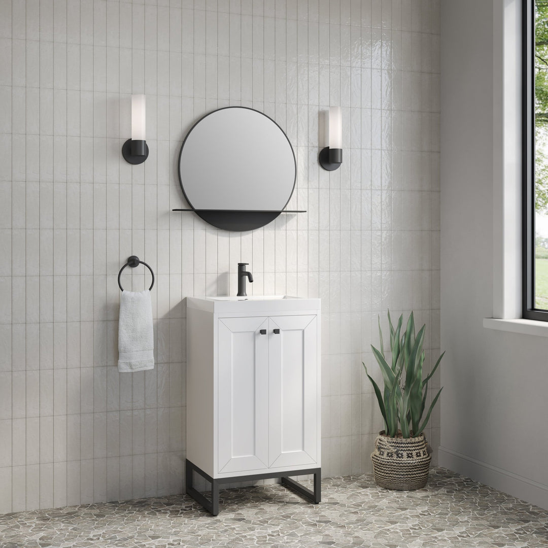 Chianti 20" Single Vanity, Glossy White, Matte Black, w/ White Glossy Composite Stone Top