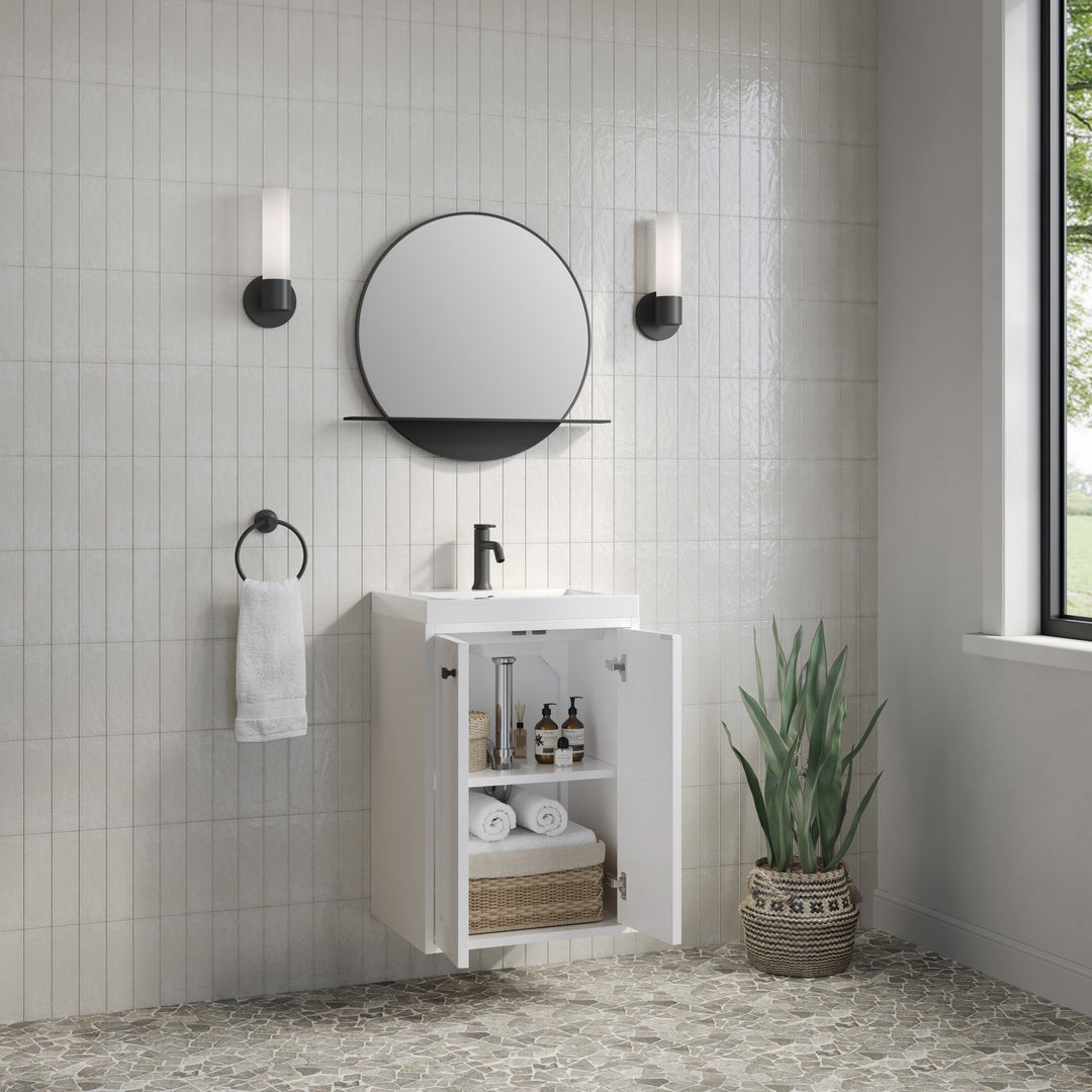 Chianti 20" Single Vanity, Glossy White, Matte Black, w/ White Glossy Composite Stone Top